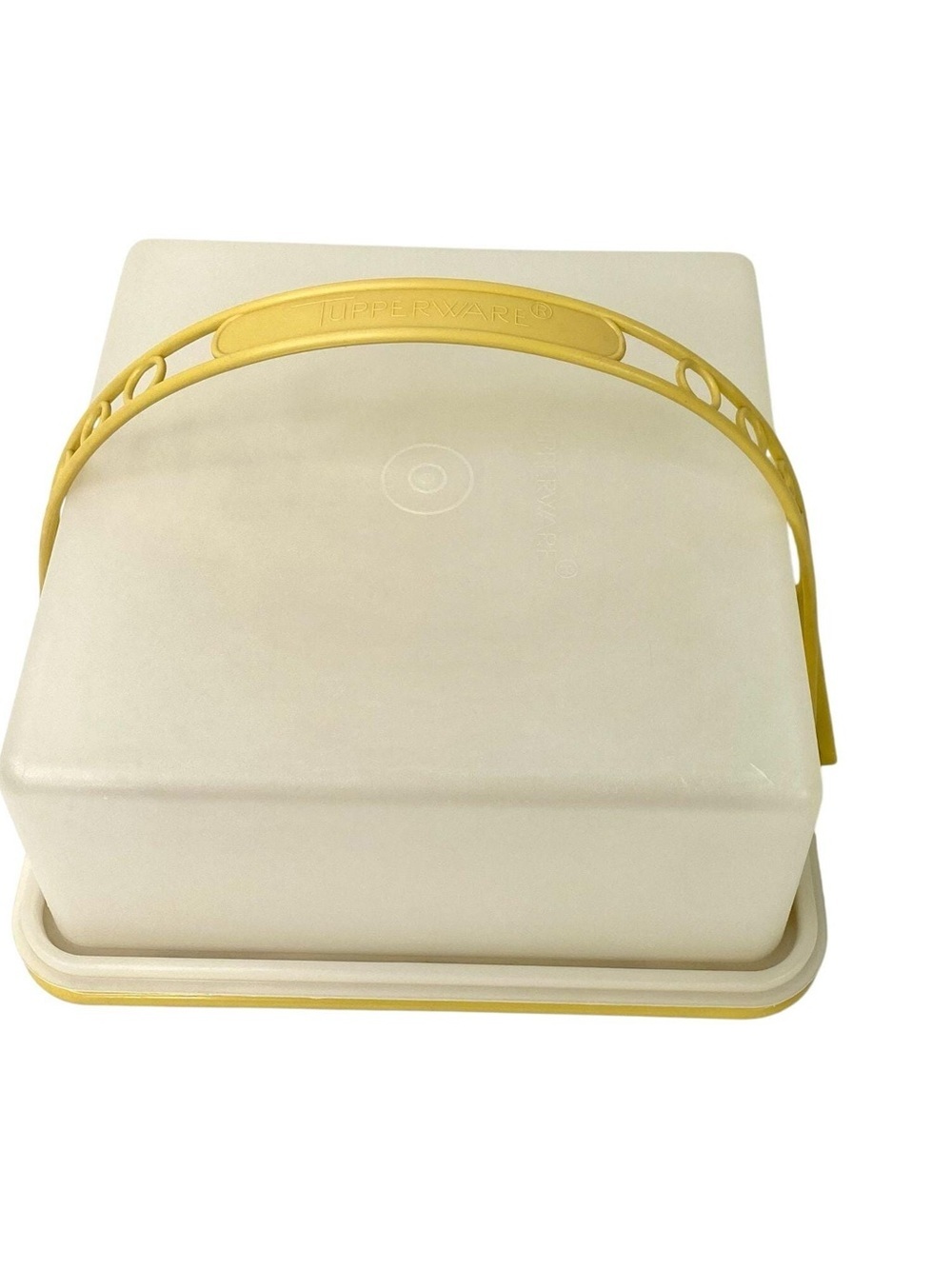Vintage Tupperware Cream Cake Carrier with Yellow Handle
